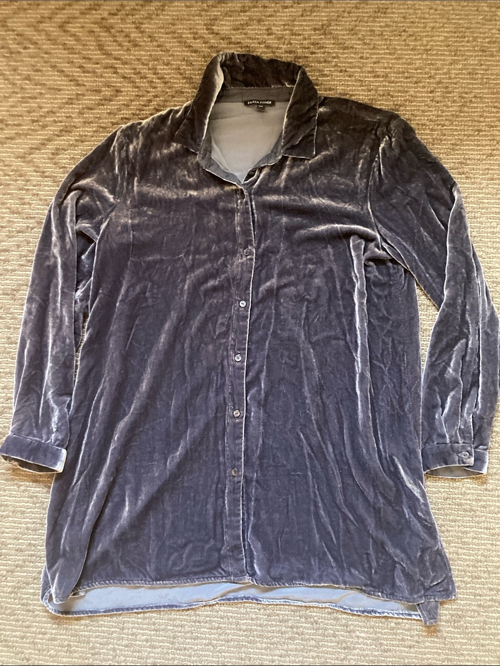 Eileen Fisher Velvet Long Sleeve Button Down Shirt Tunic Medium Silk Viscose